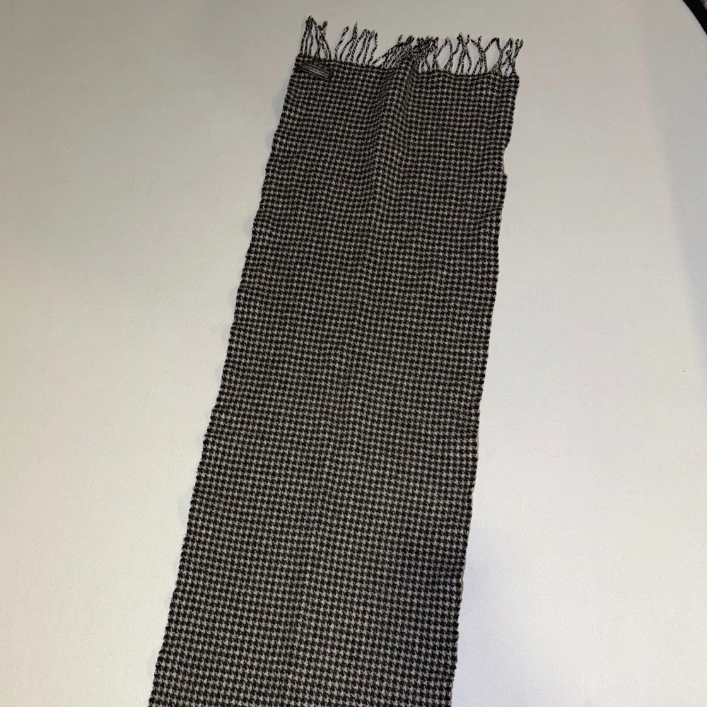 Italian Lambswool Scarf Houndstooth Black Grey Blend Made‎ in Italy